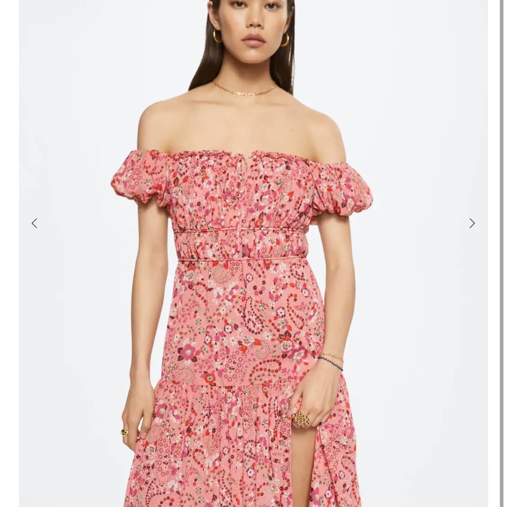 Mango Ruched detail flower dress
